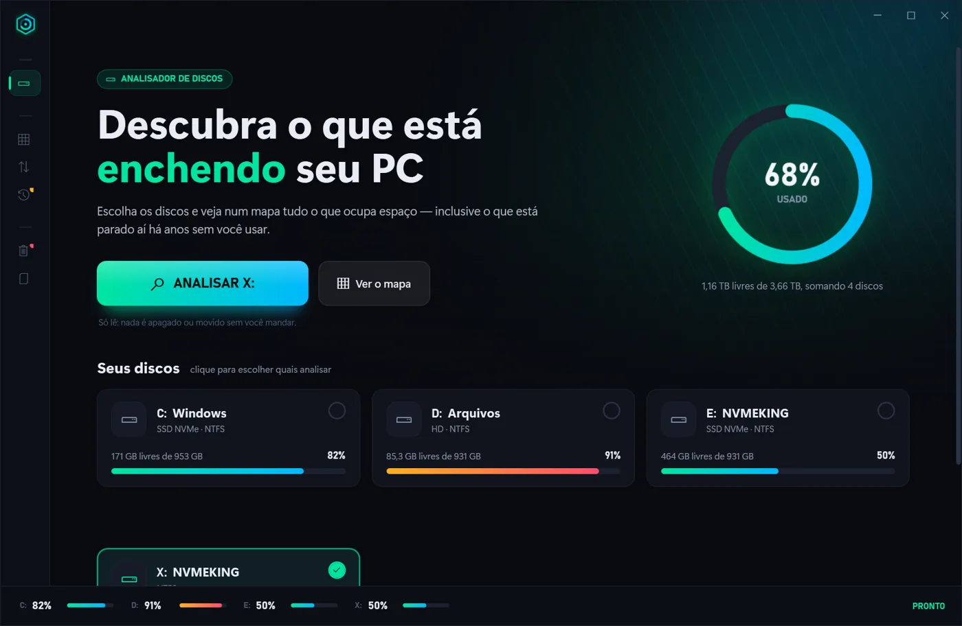 Tela de discos do FPSDisk com o uso de cada disco
